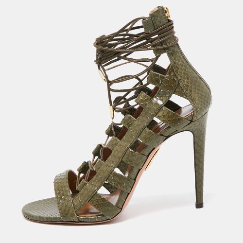 Aquazzura Green Python Amazon Lace Up Open Toe Sandals Size 41 - Aquazzura - Modalova