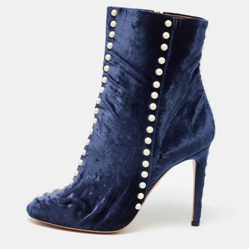 Aquazzura Blue Velvet Follie Pearls Ankle Boots Size 39.5 - Aquazzura - Modalova