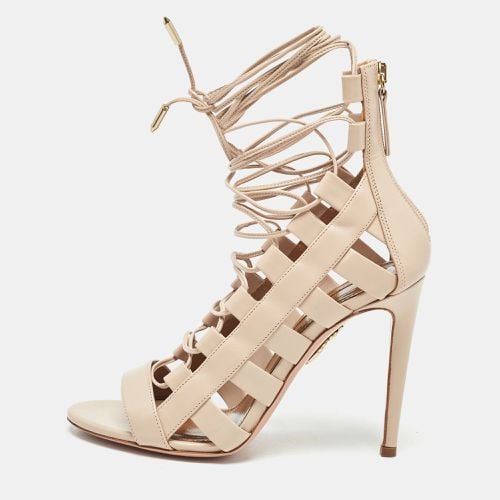 Aquazzura Beige Leather Amazon Ankle Wrap Sandals Size 36 - Aquazzura - Modalova