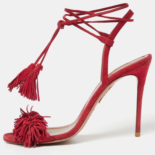 Aquazzura Red Fringed Suede Wild Thing Ankle Tie Sandals Size 38 - Aquazzura - Modalova