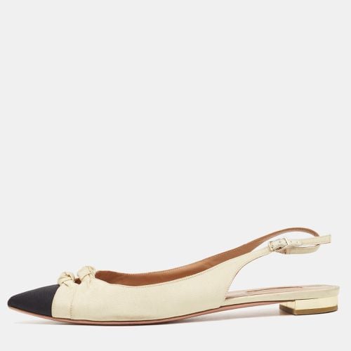 Aquazzura Beige/Black Knotted Fabric Slingback Flats Size 39.5 - Aquazzura - Modalova