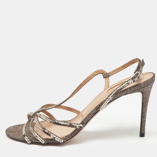 Aquazzura Metallic Bronze Canvas Crystal Embellished Ankle Strap Sandals Size 39 - Aquazzura - Modalova