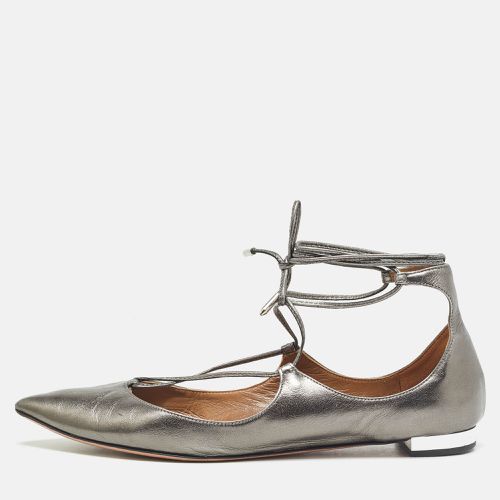 Aquazzura Metallic Leather Christy Ankle Wrap Ballet Flats Size 38.5 - Aquazzura - Modalova