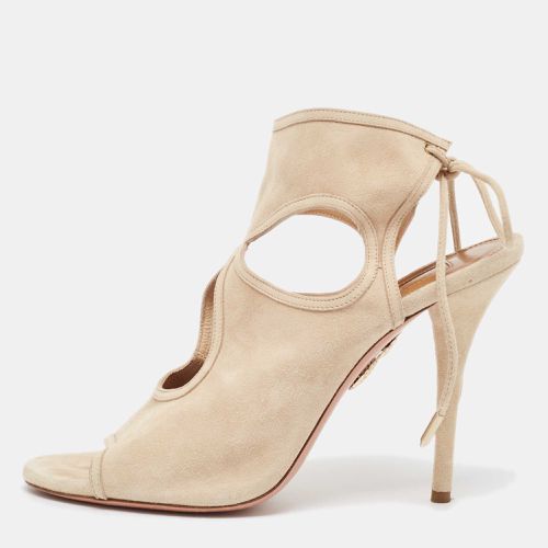 Aquazzura Beige Suede Ankle Wrap Sandals Size 39.5 - Aquazzura - Modalova