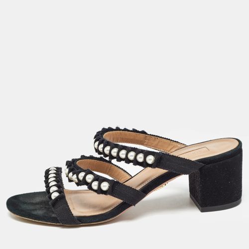 Aquazzura Black Suede and Canvas Love Story Slide Sandals Size 37.5 - Aquazzura - Modalova