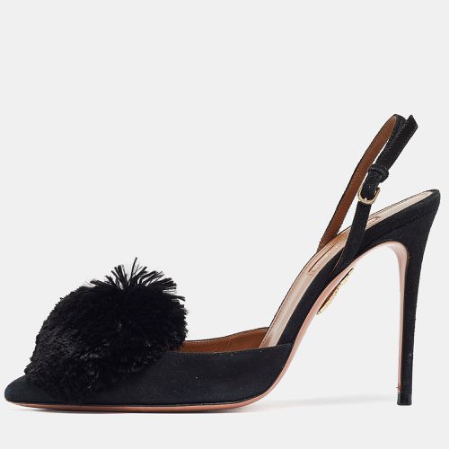 Aquazzura Black Suede and Fur Ankle Strap Pumps Size 37 - Aquazzura - Modalova