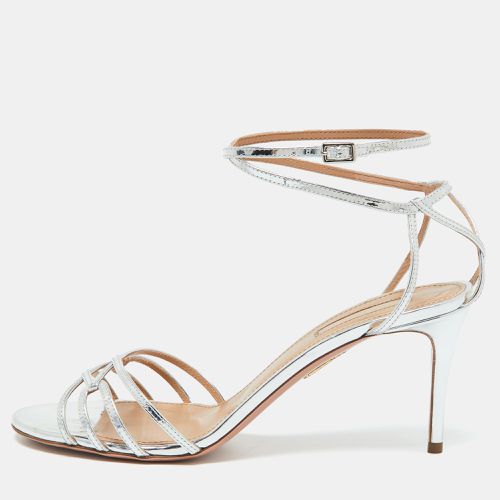 Aquazzura Silver Foil Leather Ankle Strap Sandals Size 39 - Aquazzura - Modalova