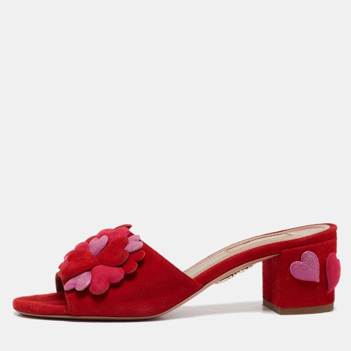 Aquazzura Red Suede Hearts Detail Slide Sandals Size 37.5 - Aquazzura - Modalova