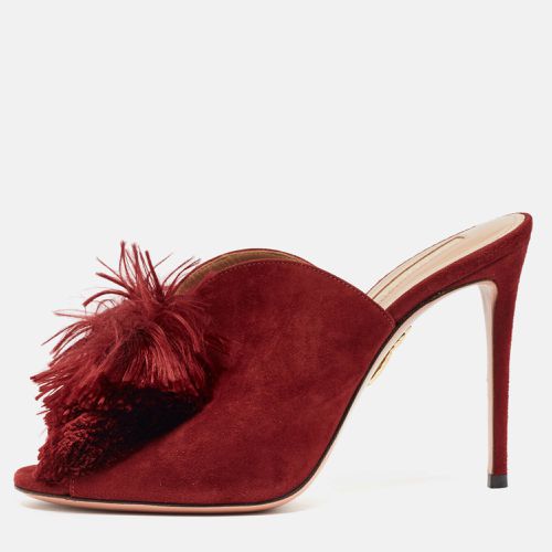 Aquazzura Burgundy Suede Lotus Blossom Mules Size 38 - Aquazzura - Modalova