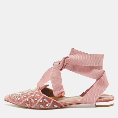 Aquazzura Pink Embellished Velvet Ankle Tie Flats Size 36 - Aquazzura - Modalova