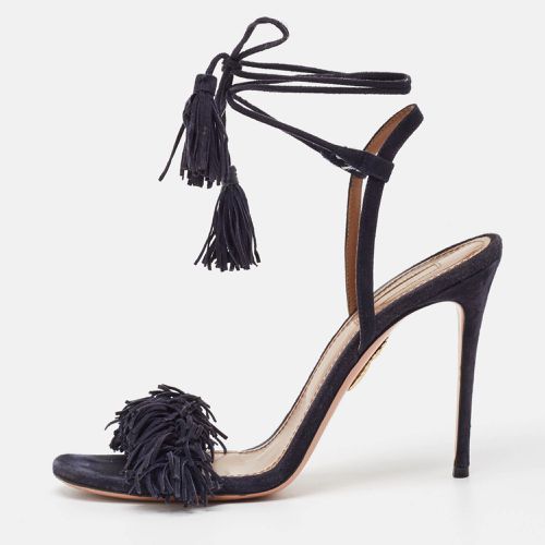 Aquazzura Navy Blue Suede Wild Thing Ankle Strap Sandals Size 39.5 - Aquazzura - Modalova