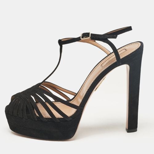 Aquazzura Black Suede T-Strap Platform Sandals Size 41 - Aquazzura - Modalova