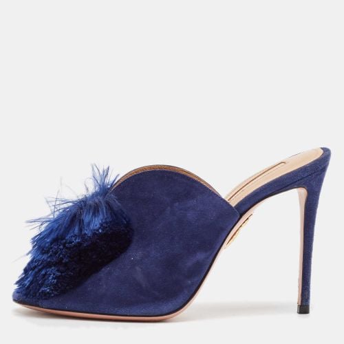 Aquazzura Navy Blue Suede Lotus Blossom Peep Toe Mules Size 38 - Aquazzura - Modalova