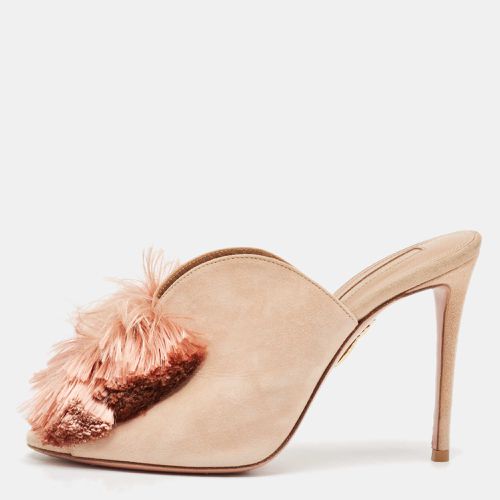 Aquazzura Light Pink Suede Lotus Blossom Peep Toe Mules Size 38 - Aquazzura - Modalova