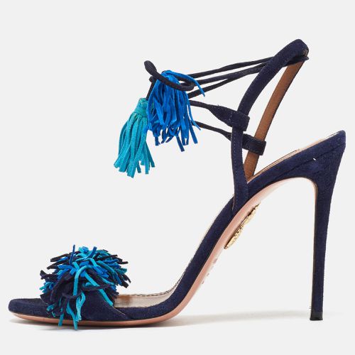 Aquazzura Blue Suede Wild Thing Fringe Ankle Strap Sandals Size 38 - Aquazzura - Modalova