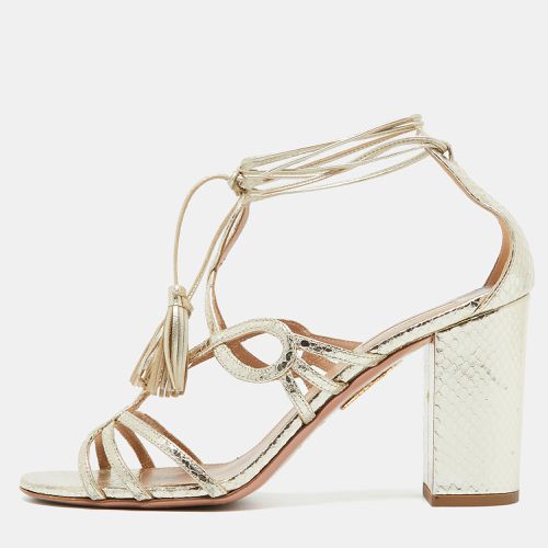 Aquazzura Gold Snakeskin Embossed Leather Gitana Ankle Strap Sandals Size 41 - Aquazzura - Modalova