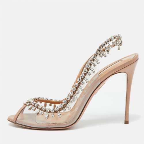 Aquazzura Beige Leather and PVC Crystal Temptation Slingback Sandals Size 41 - Aquazzura - Modalova