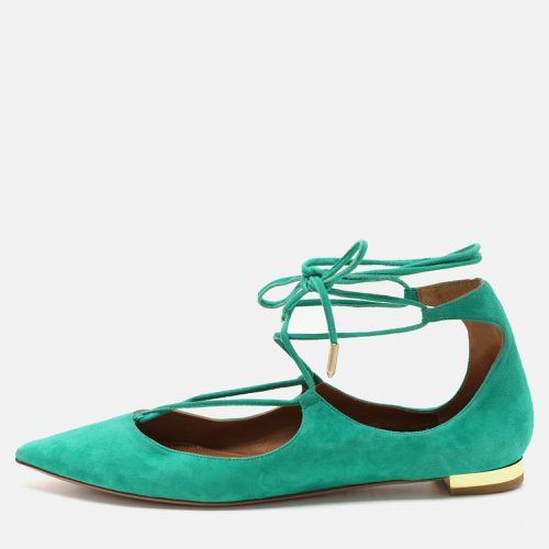 Aquazzura Green Suede Christy Ankle Wrap Flats Size 36.5 - Aquazzura - Modalova