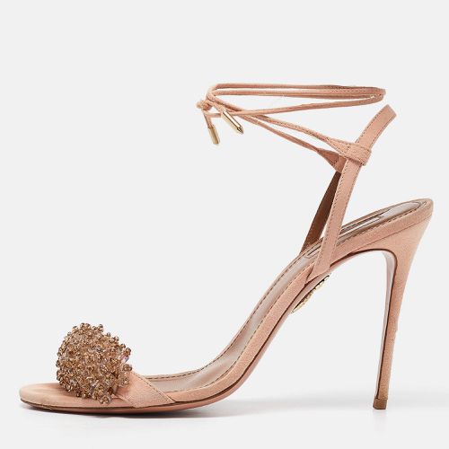 Aquazzura Pink Suede Embellished Monaco Ankle Tie Sandals Size 40.5 - Aquazzura - Modalova