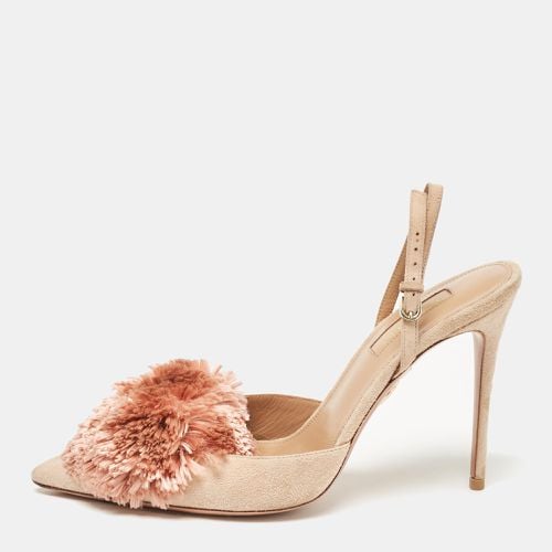 Aquazzura Beige Suede Powder Puff Pointed Toe Slingback Sandals Size 38 - Aquazzura - Modalova