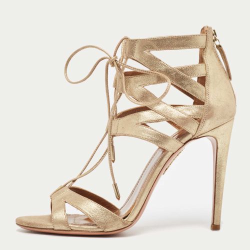 Aquazzura Gold Textured Suede Beverly Hills Sandals Size 38.5 - Aquazzura - Modalova