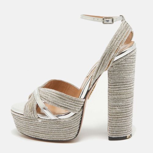 Aquazzura Silver Leather Crystal Embellished Sundance Sandals Size 37.5 - Aquazzura - Modalova