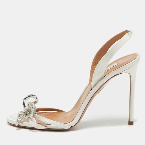 Aquazzura White Satin Bow Embellished Babe Slingback Sandals Size 40 - Aquazzura - Modalova