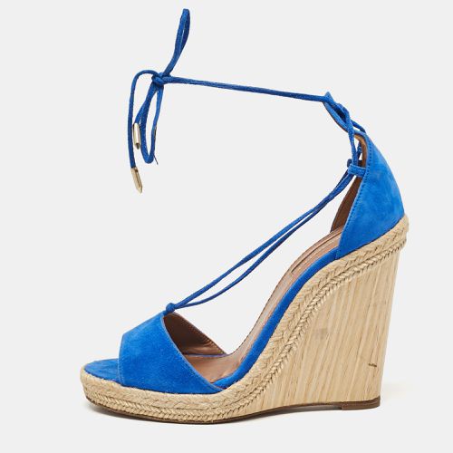 Aquazzura Blue Suede Ankle Tie Wedge Sandals Size 38 - Aquazzura - Modalova