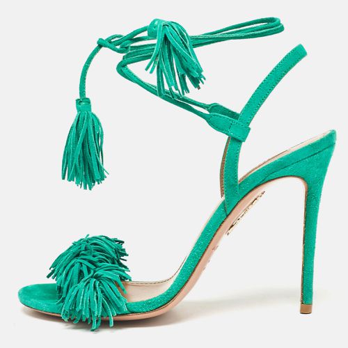 Aquazzura Green Suede Fringed Wild Thing Ankle Strap Sandals Size 36 - Aquazzura - Modalova