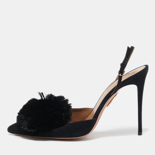 Aquazzura Black Suede Powder Puff Pointed Toe Slingback Sandals Size 40.5 - Aquazzura - Modalova