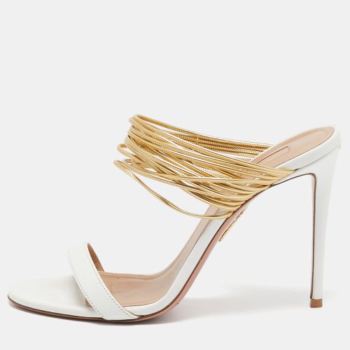 Aquazzura White/Gold Leather Rendez Vous Slide Sandals Size 40 - Aquazzura - Modalova