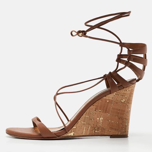 Aquazzura Brown Leather Gin Wedge Sandals Size 37 - Aquazzura - Modalova