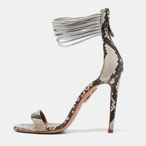 Aquazzura Grey/Brown Python Embossed Leather Spin Me Around Sandals Size 36 - Aquazzura - Modalova