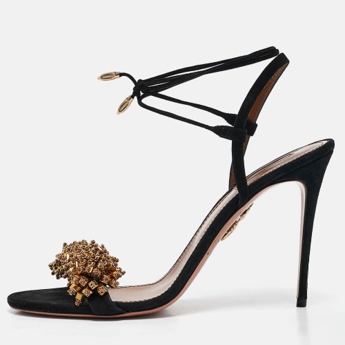 Aquazzura Black Suede Embellished Monaco Ankle Tie Sandals Size 42 - Aquazzura - Modalova