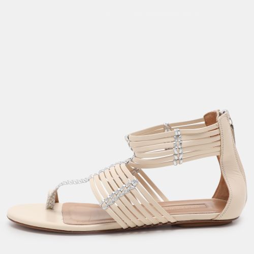 Aquazzura Beige/Silver Leather Ravello Gladiator Toe-Ring Flat Sandals Size 36.5 - Aquazzura - Modalova