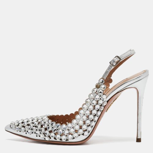 Aquazzura Silver Leather Tequila Crystal Slingback Pumps Size 36.5 - Aquazzura - Modalova