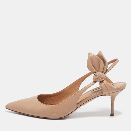 Aquazzura Beige Leather Deneuve Bow Tie Pumps Size 37 - Aquazzura - Modalova