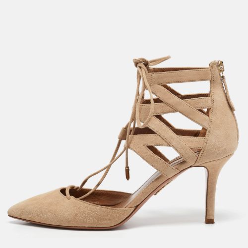 Aquazzura Beige Suede Belgravia Lace Up Pointed Toe Pumps 37.5 - Aquazzura - Modalova