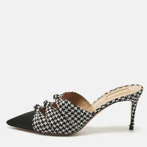 Aquazzura White/Black Fabric Knotted Mondaine Mules Size 41 - Aquazzura - Modalova