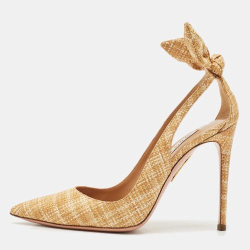 Aquazzura Beige Woven Raffia Bow Tie Pumps Size 35 - Aquazzura - Modalova