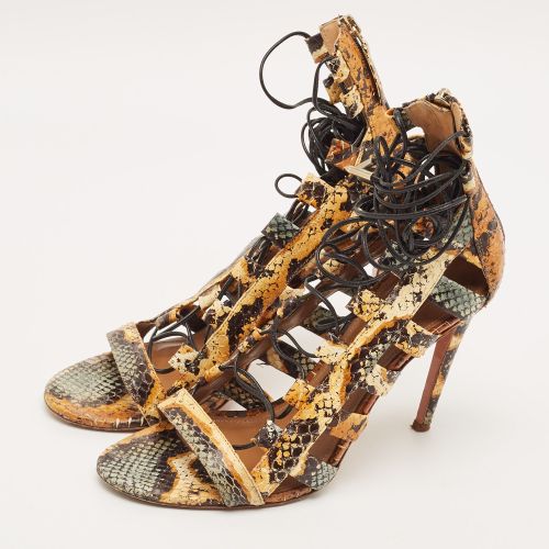 Amazon Size 38 Python Embossed Leather Ankle Strap Sandals - Aquazzura - Modalova