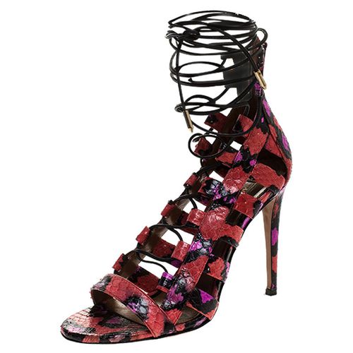 Aquazzura Multicolor Python Leather Elaphe Cut Out Ankle Wrap Sandals Size 37 - Aquazzura - Modalova