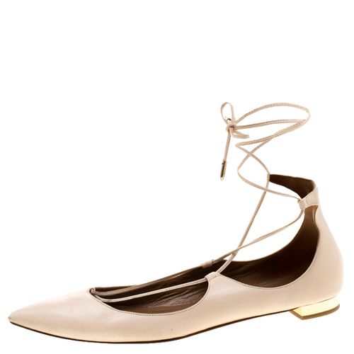 Aquazzura Beige Leather Christie Ankle Wrap Pointed Toe Flats Size 37 - Aquazzura - Modalova