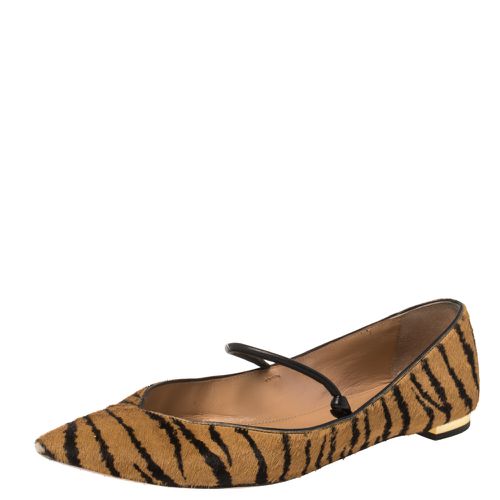 Aquazzura Tan Tiger Print Calfhair Mary Jane Pointed Toe Flats Size 37.5 - Aquazzura - Modalova