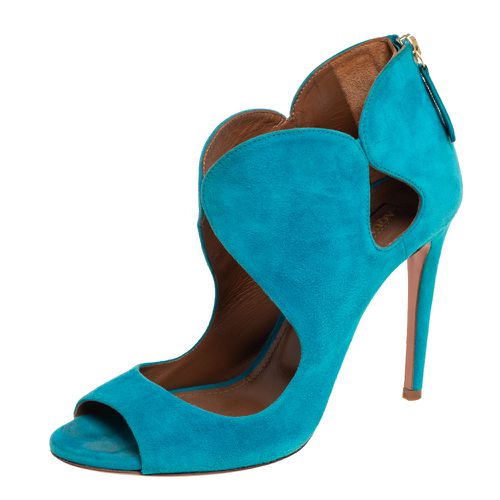 Aquazzura Blue Suede Cut Out Elle Peep Toe Sandals Size 36 - Aquazzura - Modalova