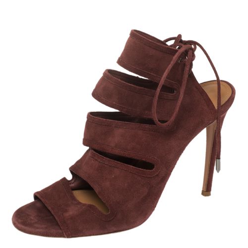 Maroon Suede Sloane Cutout Peep Toe Sandals Size 39 - Aquazzura - Modalova