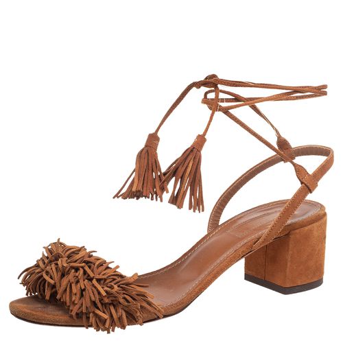 Aquazzura Brown Suede Wild Thing Ankle-Wrap Sandals Size 36 - Aquazzura - Modalova