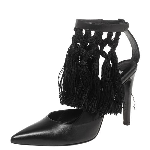 Aquazzura Black Leather Fringe Ankle Strap Sandals Size 38.5 - Aquazzura - Modalova