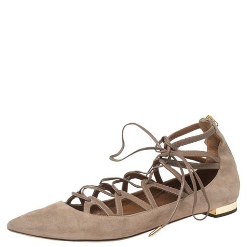 Aquazzura Beige Suede Dancer Lace Up Ballet Flats Size 38 - Aquazzura - Modalova