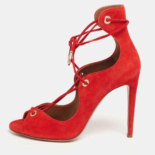 Aquazzura Red Suede Tango Curvy Lace-Up Sandals Size 37 - Aquazzura - Modalova